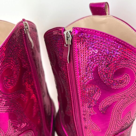 Azalea Wang Merril Sequin Pink Fuchsia Western Boots Size 9 - Picture 8 of 10